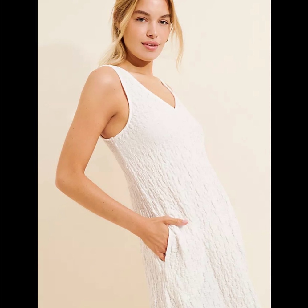 Lou & Grey White cream 100% cotton Textured boho Sleeveless Midi Dress size med